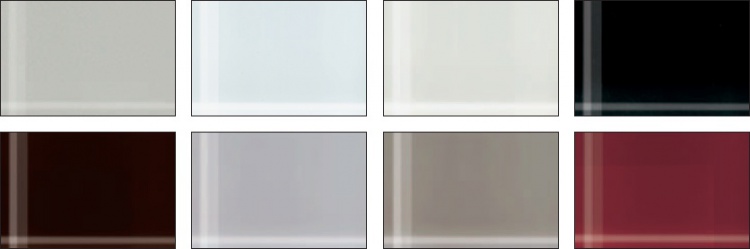 Цветовая гамма стекол в алюминиевых рамках кухонь Contempora, компании Aster Cucine