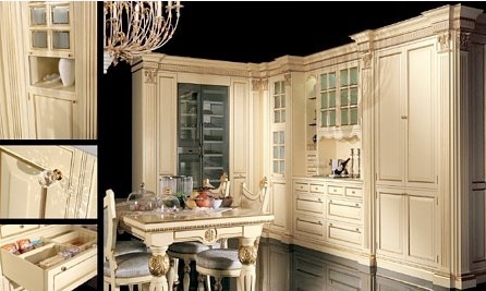 Мебельный гарнитур для кухни с каркасом из массива ореха или вишни и дверками из стекла и дерева Angela, Aldo Moletta