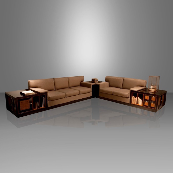 Пятиместный угловой диван с каркасом из массива древесины и обивкой из текстильной ткани Divano Ad Angolo Ciliegio, Annibale Colombo