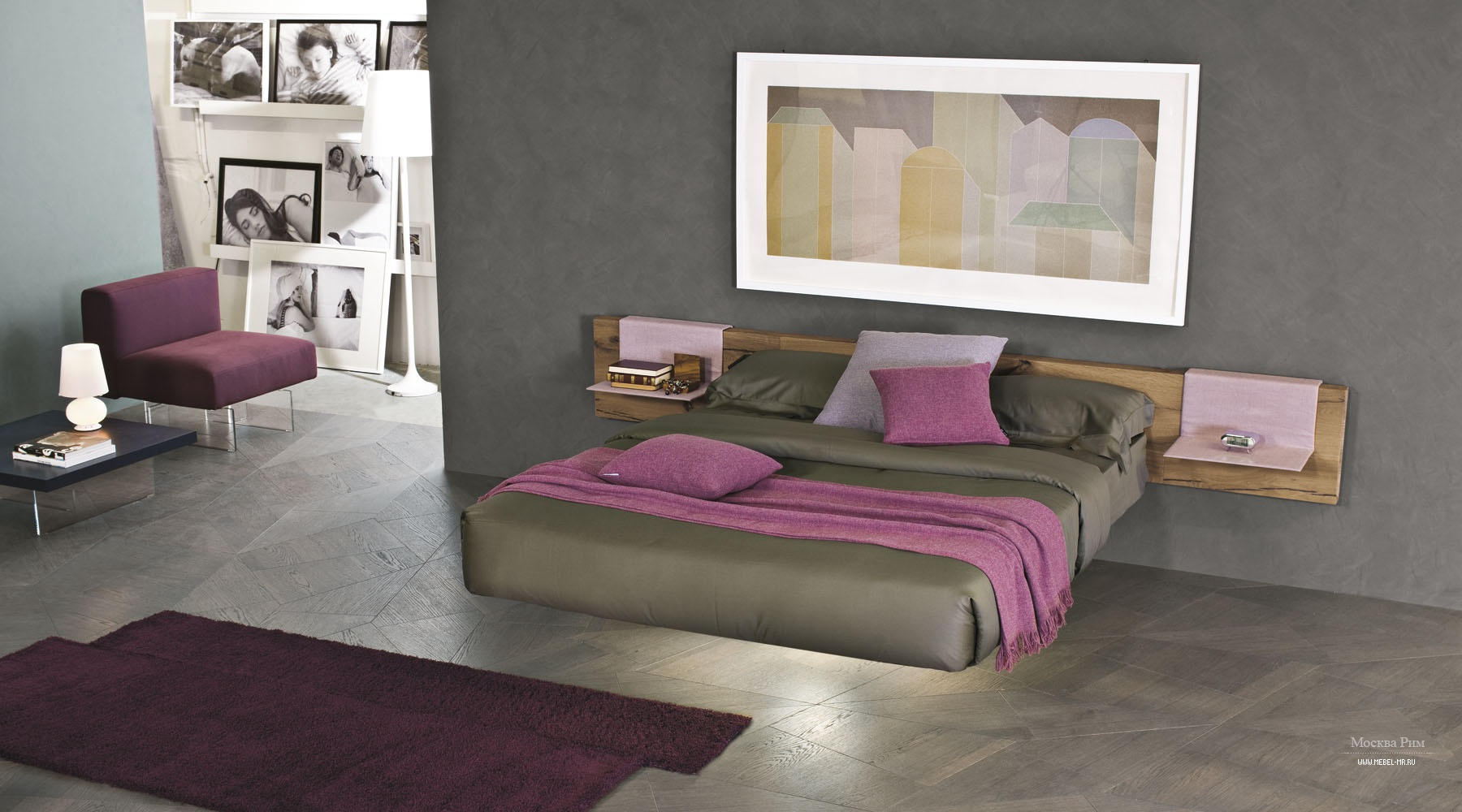 Кровать двуспальная парящая каркасом из металла Fluttua R, Lago - Мебель МР