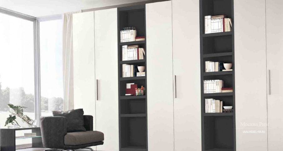 Модульная система для книг в отделке лаком в белом и сером оттенках Anta Liscia Tecnica, Serenissima
