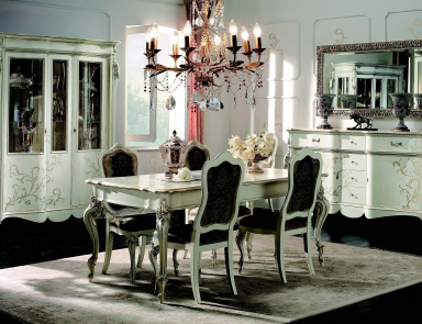 Гарнитур для столовой в белом лаке с резьбой и росписью Luigi XXI, Arve Style