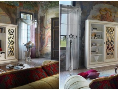 Стеллаж для ТВ с раздвижными дверцами в позолоте Villa, Arve Style