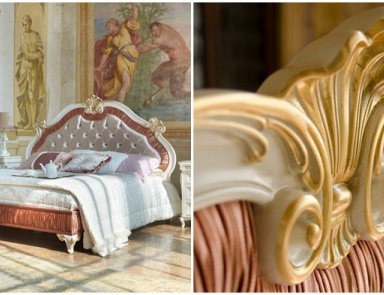 Кровать с резным изголовьем в стежке-капитоне Villa, Arve Style