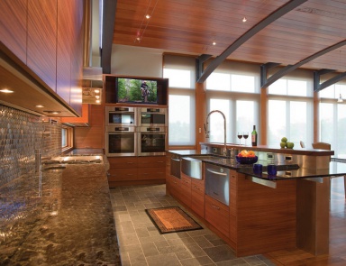 Гарнитур для кухни в отделке шпоном и сталью Contemporary Comp. 18, Neff Kitchens