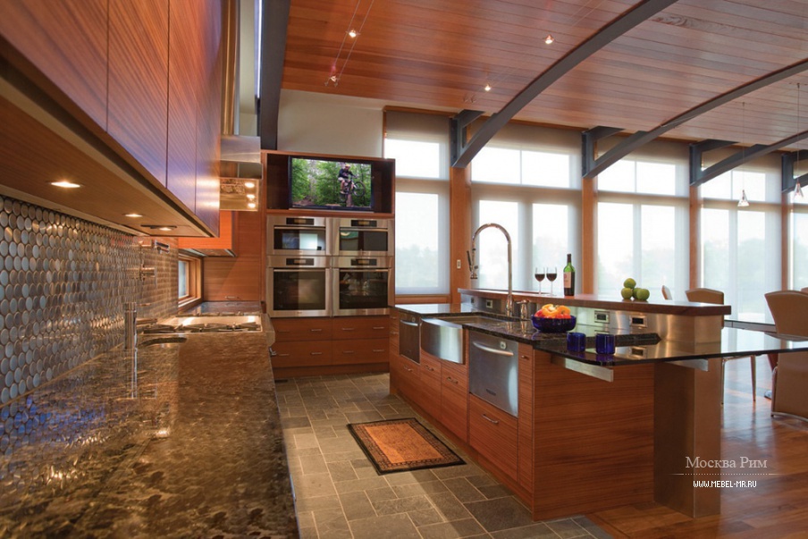 Гарнитур для кухни в отделке шпоном и сталью Contemporary Comp. 18, Neff Kitchens