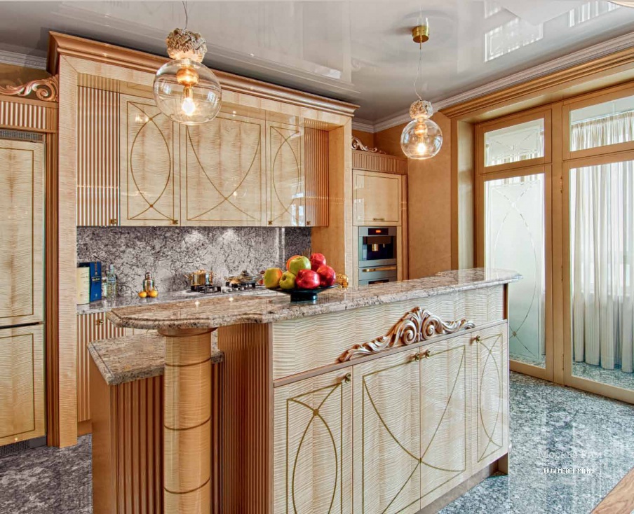 Гарнитур для кухни с инкрустированной латунной лентой Art Deco Comp.3, Neff Kitchens