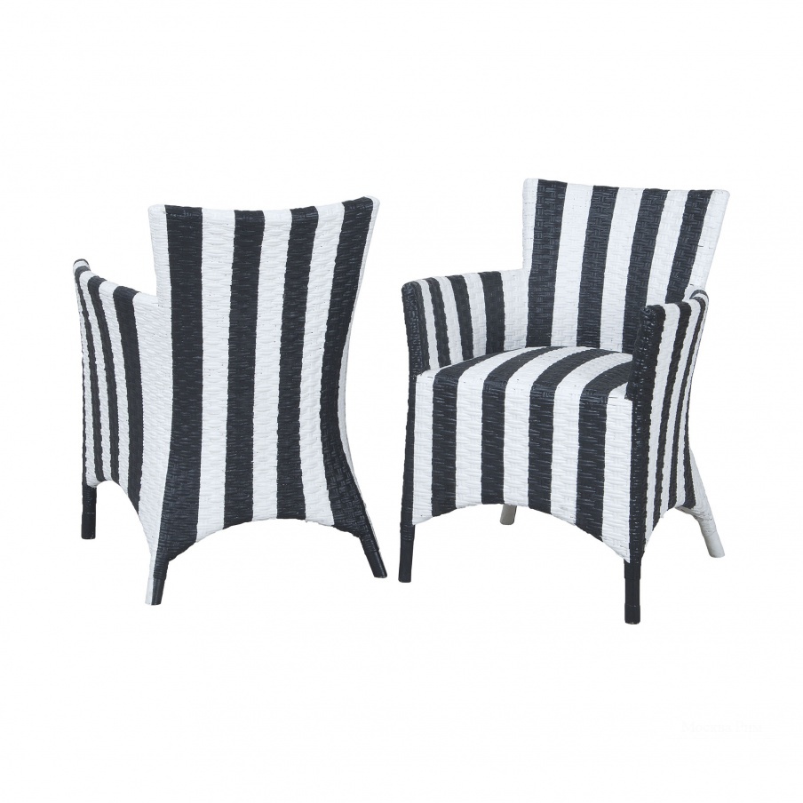 Кресло Rattan Peel Chairs In Hand Painted Black And White Stripe Finish - Set of 2 Guild Master