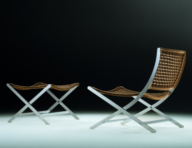 Пуф на каркасе из металла оплетенный кожей Peter, Flexform